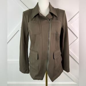 Cabi The Academy Blazer Asymmetrical Zipper Fitted Olive Green Size Small #4120